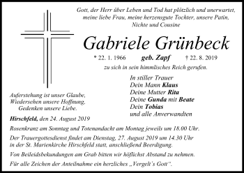 Anzeige von Gabriele Grünheck von MGO