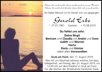 Anzeige von Gerold Erbe von MGO