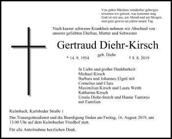 Anzeige von Gertraud Diehr-Kirsch von MGO