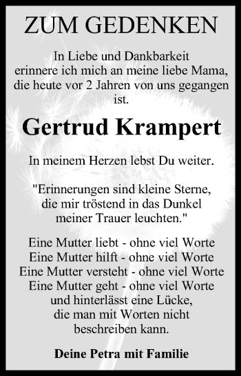 Anzeige von Gertrud Krampert von MGO