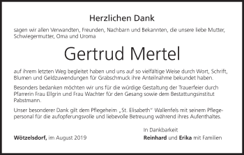 Anzeige von Gertrud Mertel von MGO