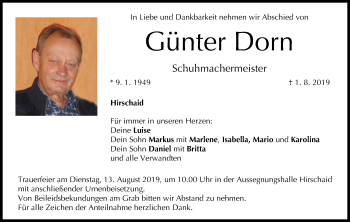Anzeige von Günter Dorn von MGO