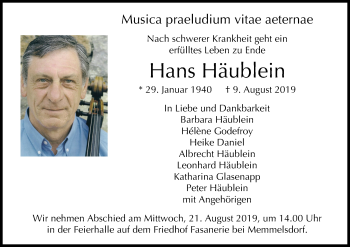 Anzeige von Hans Häublein von MGO