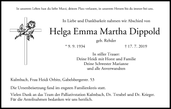 Anzeige von Helga Emma Martha Dippold von MGO