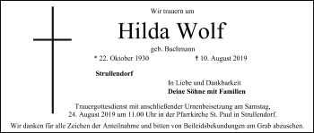 Anzeige von Hilda Wolf von MGO