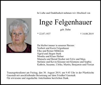 Anzeige von Inge Felgenhauer von MGO