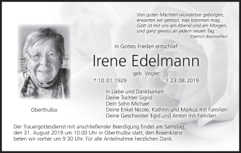 Anzeige von Irene Edelmann von MGO