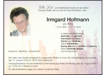 Anzeige von Irmgard Hofmann von MGO