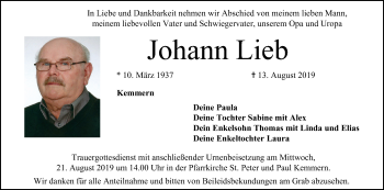 Anzeige von Johann Lieb von MGO