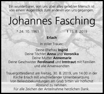 Anzeige von Johannes Fasching von MGO
