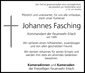 Anzeige von Johannes Fasching von MGO