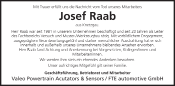 Anzeige von Josef Raab von MGO