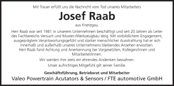 Anzeige von Josef Raab von MGO