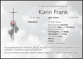 Anzeige von Karin Frank von MGO