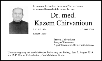 Anzeige von Kazem Chirvanioun von MGO