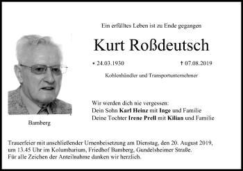 Anzeige von Kurt Roßdeutsch von MGO
