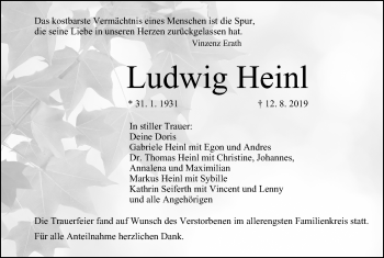 Anzeige von Ludwig Heinl von MGO