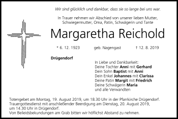 Anzeige von Margaretha Reichold von MGO