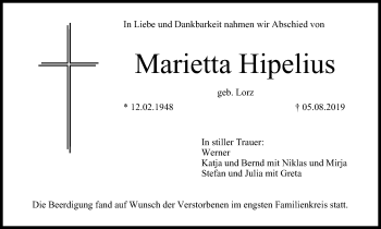 Anzeige von Marietta Hipelius von MGO