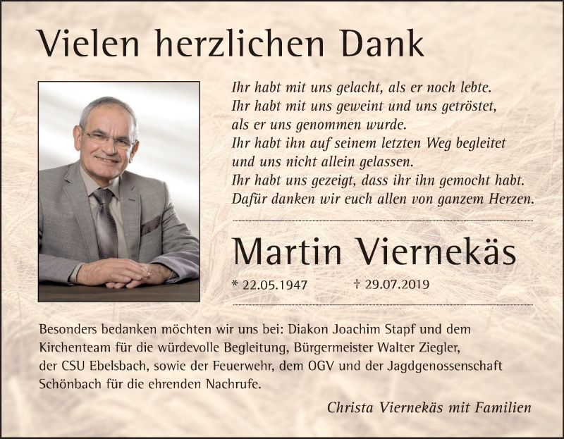  Traueranzeige für Martin Viernekäs vom 10.08.2019 aus MGO