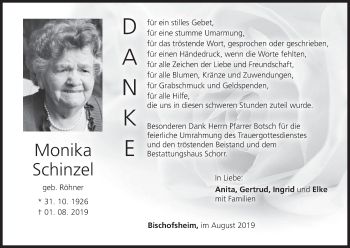 Anzeige von Monika Schinzel von MGO