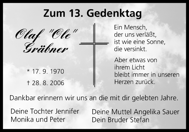  Traueranzeige für Olaf Gräbner vom 28.08.2019 aus MGO