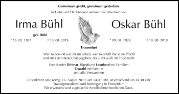 Anzeige von Oskar Bühl von MGO