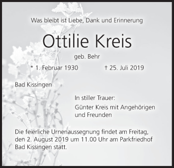 Anzeige von Ottilie Kreis von MGO