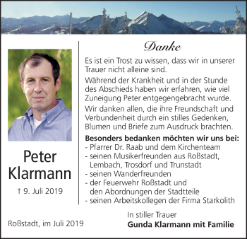 Anzeige von Peter Klarmann von MGO