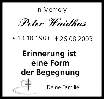 Anzeige von Peter Waidhas von MGO