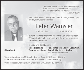 Anzeige von Peter Wamsler von MGO