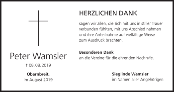 Anzeige von Peter Wamsler von MGO