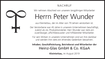 Anzeige von Peter Wunder von MGO