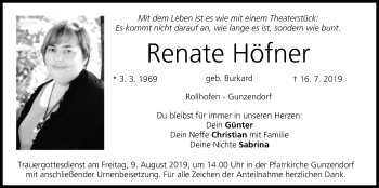 Anzeige von Renate Höfner von MGO