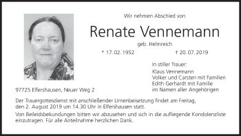 Anzeige von Renate Vennemann von MGO