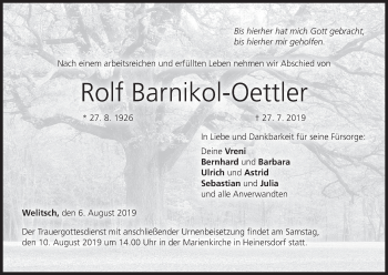 Anzeige von Rolf Barnikol-Oettler von MGO