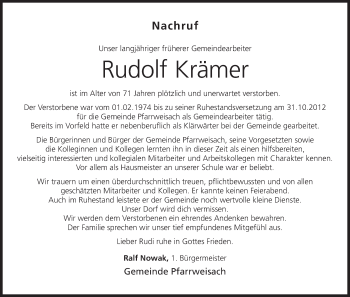 Anzeige von Rudolf Krämer von MGO