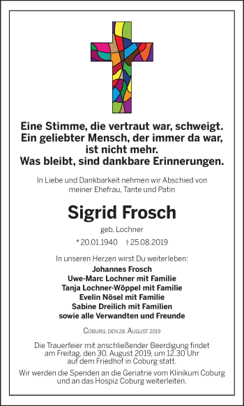 Anzeige von Sigrid Frosch von MGO