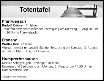 Anzeige von Totentafel vom 02.08.2019 von MGO
