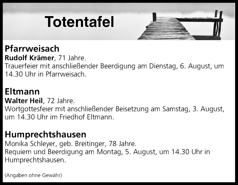  Traueranzeige für Totentafel vom 02.08.2019 vom 02.08.2019 aus MGO