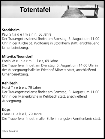 Anzeige von Totentafel vom 03.08.2019 von MGO