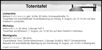 Anzeige von Totentafel vom 07.08.2019 von MGO
