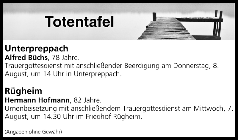  Traueranzeige für Totentafel vom 07.08.2019 vom 07.08.2019 aus MGO