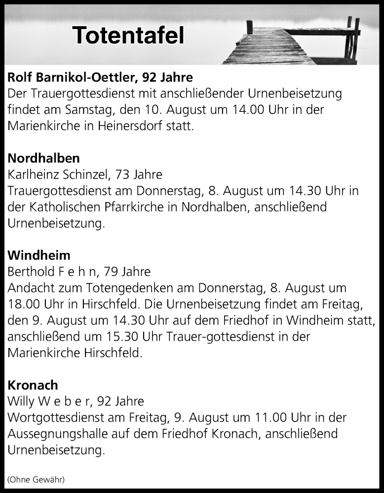  Traueranzeige für Totentafel vom 07.08.2019 vom 07.08.2019 aus MGO