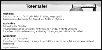 Anzeige von Totentafel vom 14.08.2019 von MGO