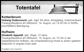 Anzeige von Totentafel vom 14.08.2019 von MGO