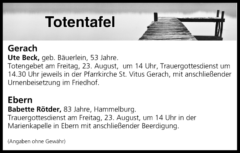  Traueranzeige für Totentafel vom 21.08.2019 vom 21.08.2019 aus MGO