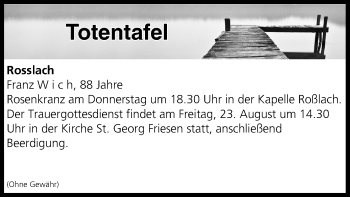 Anzeige von Totentafel vom 22.08.2019 von MGO