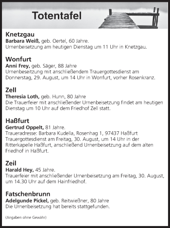 Anzeige von Totentafel vom 27.08.2019 von MGO