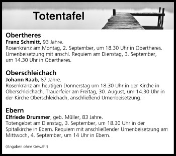 Anzeige von Totentafel vom 29.08.2019 von MGO